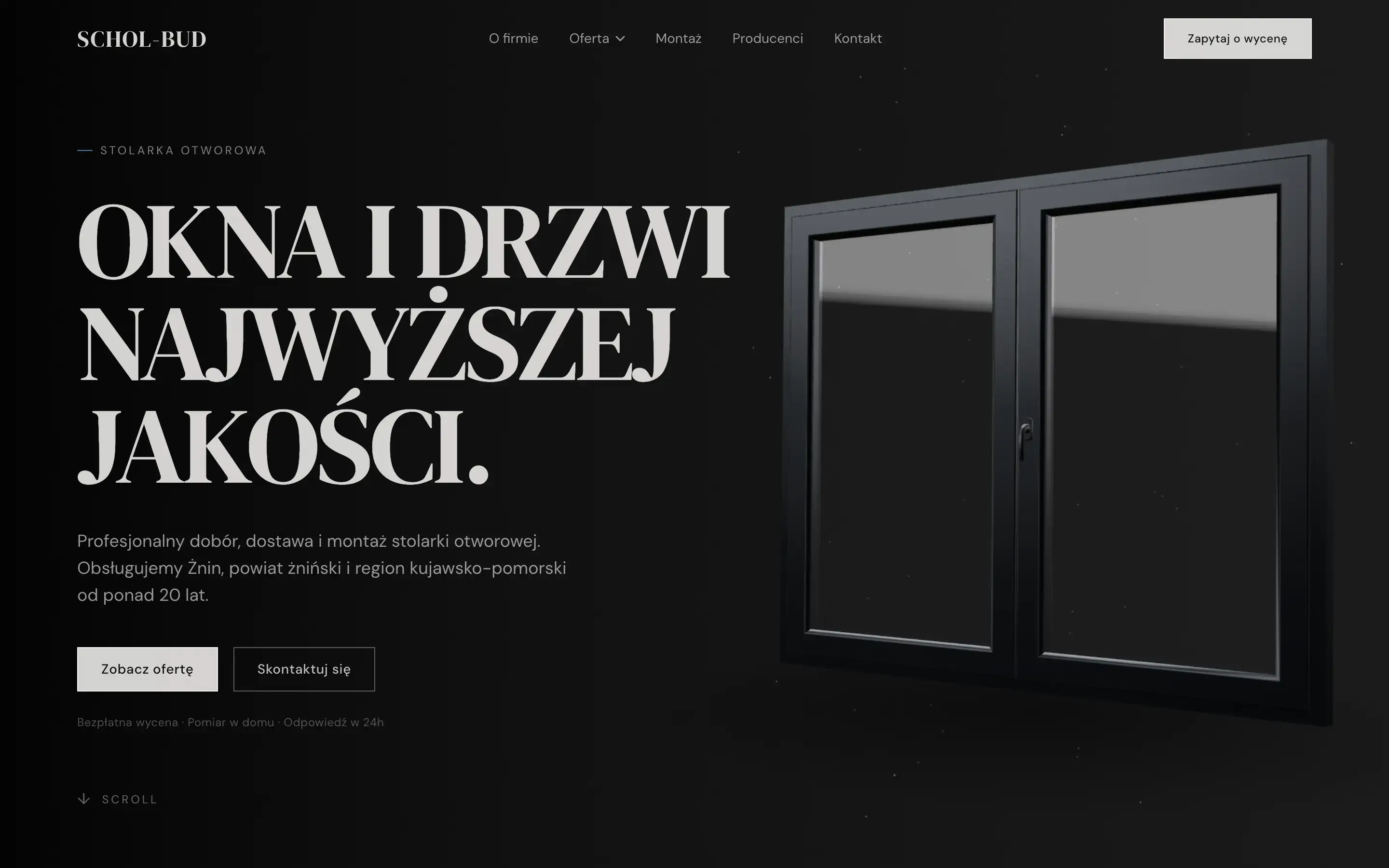 Schol-Bud website, hero with an interactive 3D window model as the hero of the page