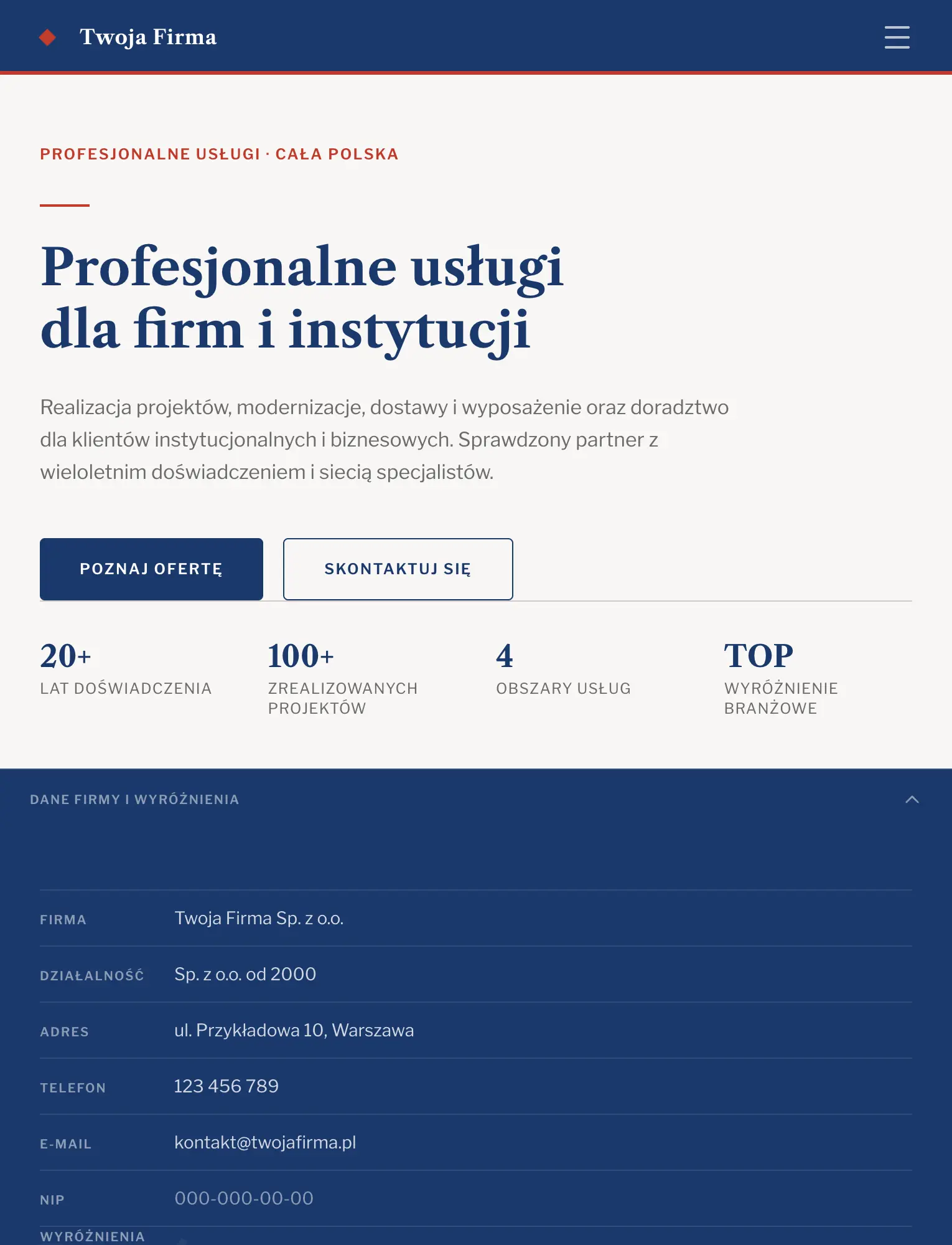 Universal corporate website template, hero preview