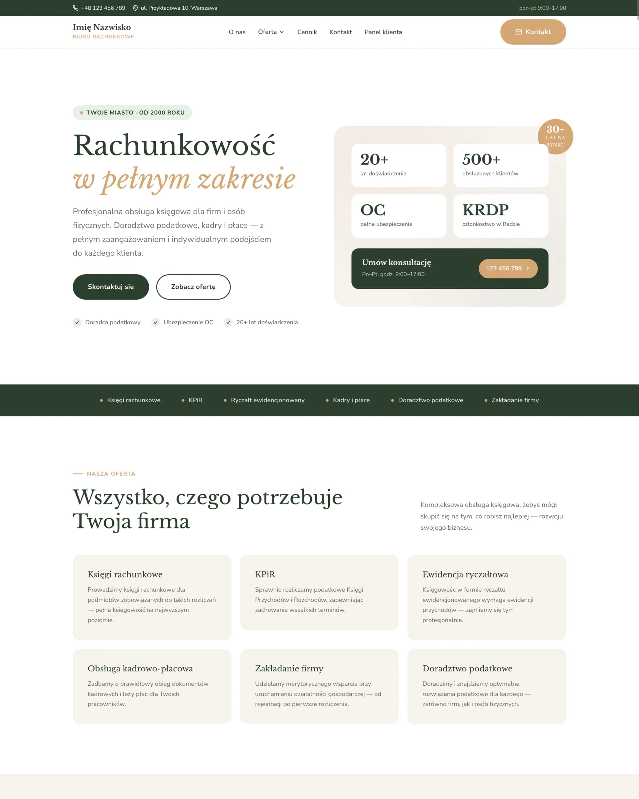 Template for a professional accounting service, hero preview