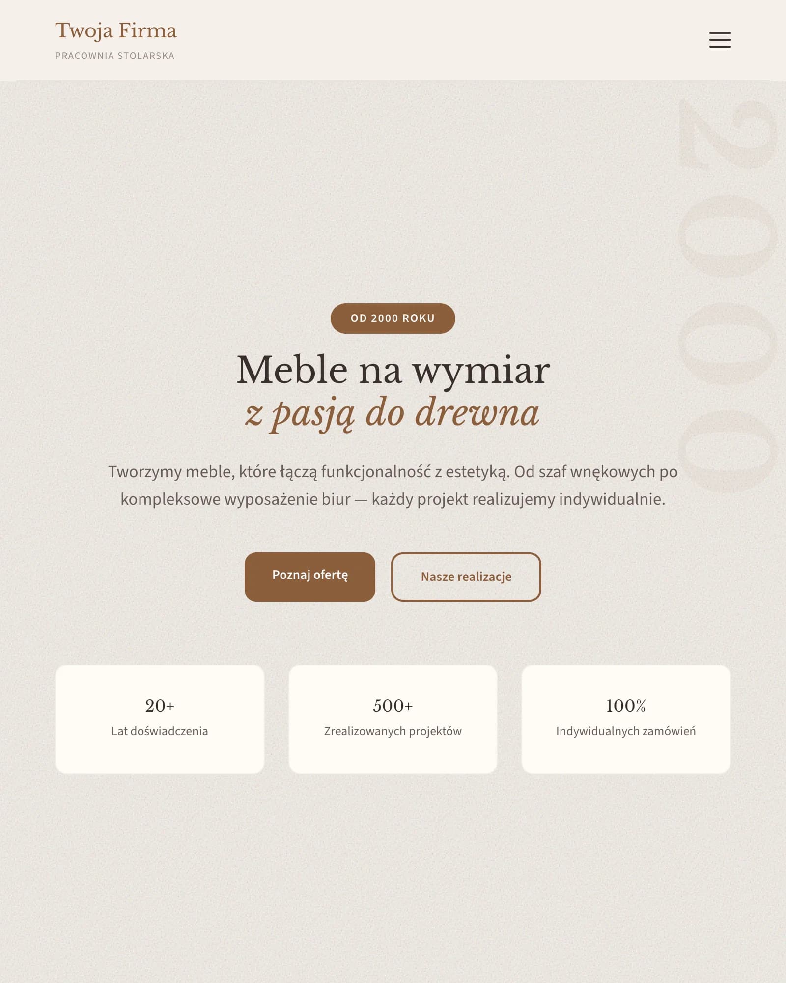 Website template for a joinery, hero preview